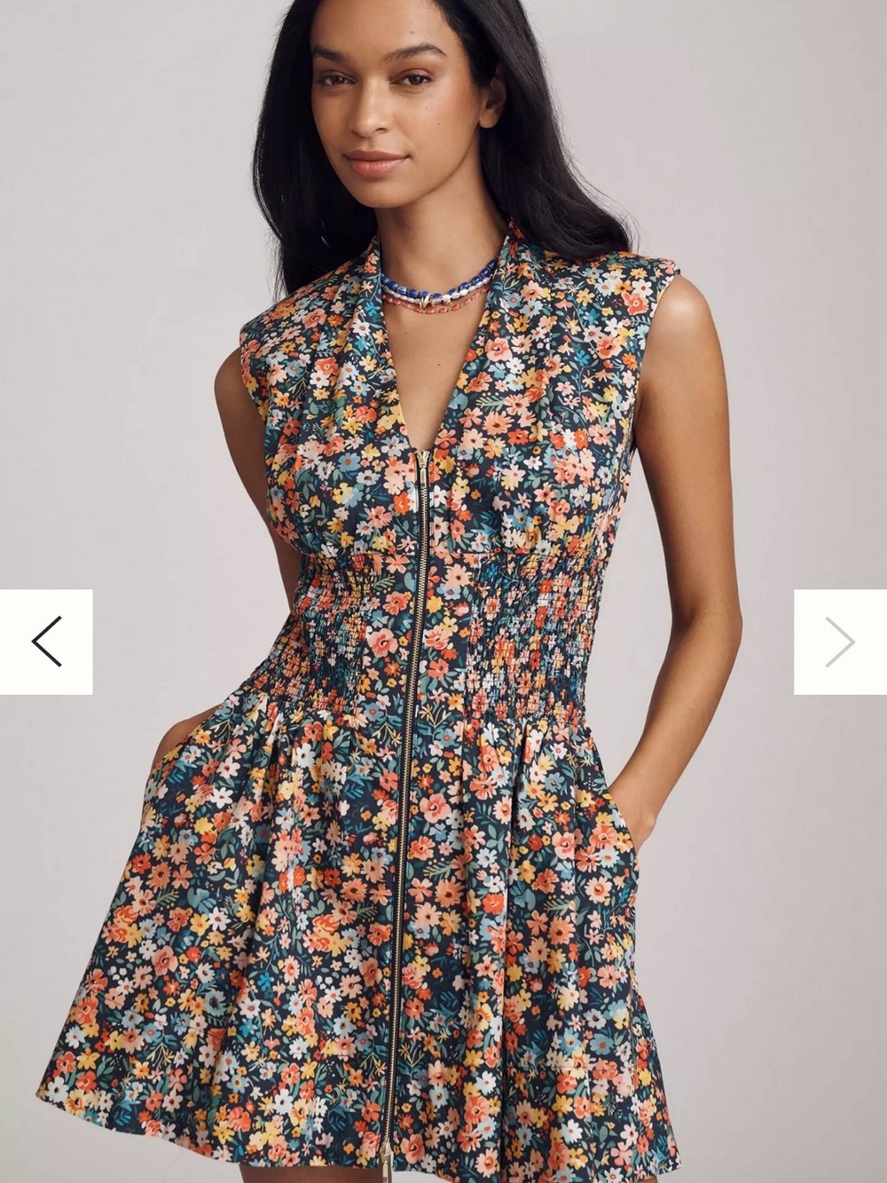 Anthropologie Maeve The Tommie Front-Zip Smocked Mini Dress